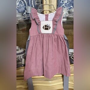 Krewe smocked football dress 24m red gray Alabama boutique
